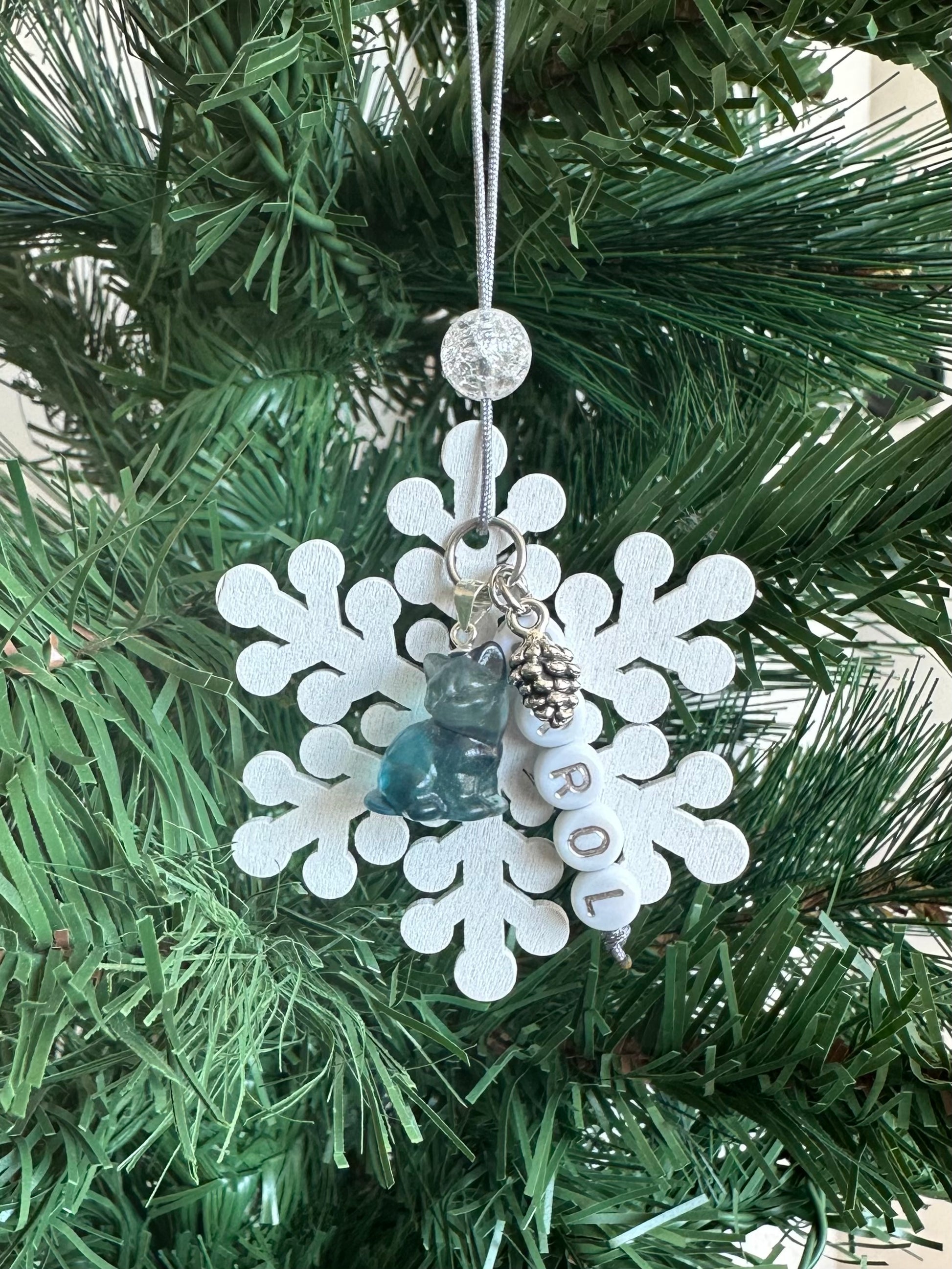 Cat Gemstone Snowflake Ornament